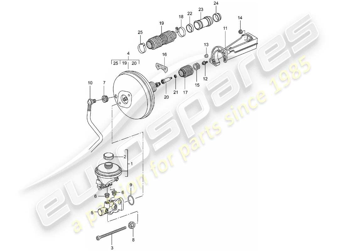 porsche 2005 (996 gt3) brake master cylinder - brake booster - clutch pump part diagram