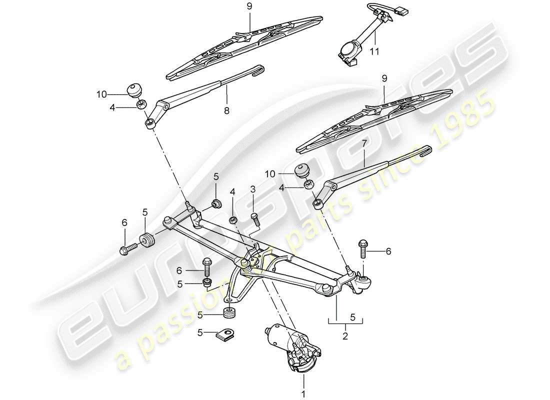 porsche 2009 997-2 turbo / gt2 windshield wiper system compl. part diagram