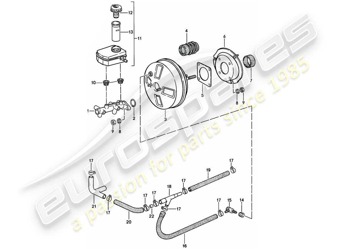 porsche 1983 (944) brake master cylinder - brake booster - reservoir part diagram