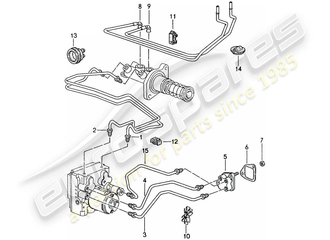 porsche 1994 (993) brake lines - front end part diagram