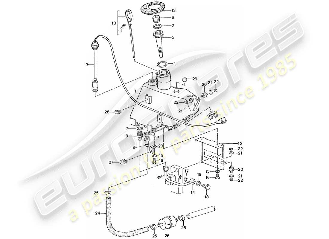 porsche 1987 (959) self levelling system - oil tank parts diagram