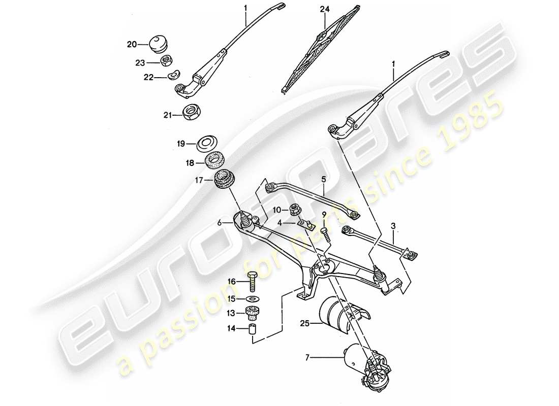 porsche 1990 (944) windscreen wiper system part diagram