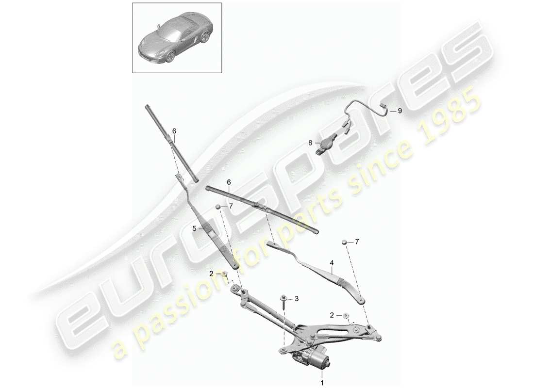 porsche 2012 (981 boxster) windshield wiper system compl. part diagram