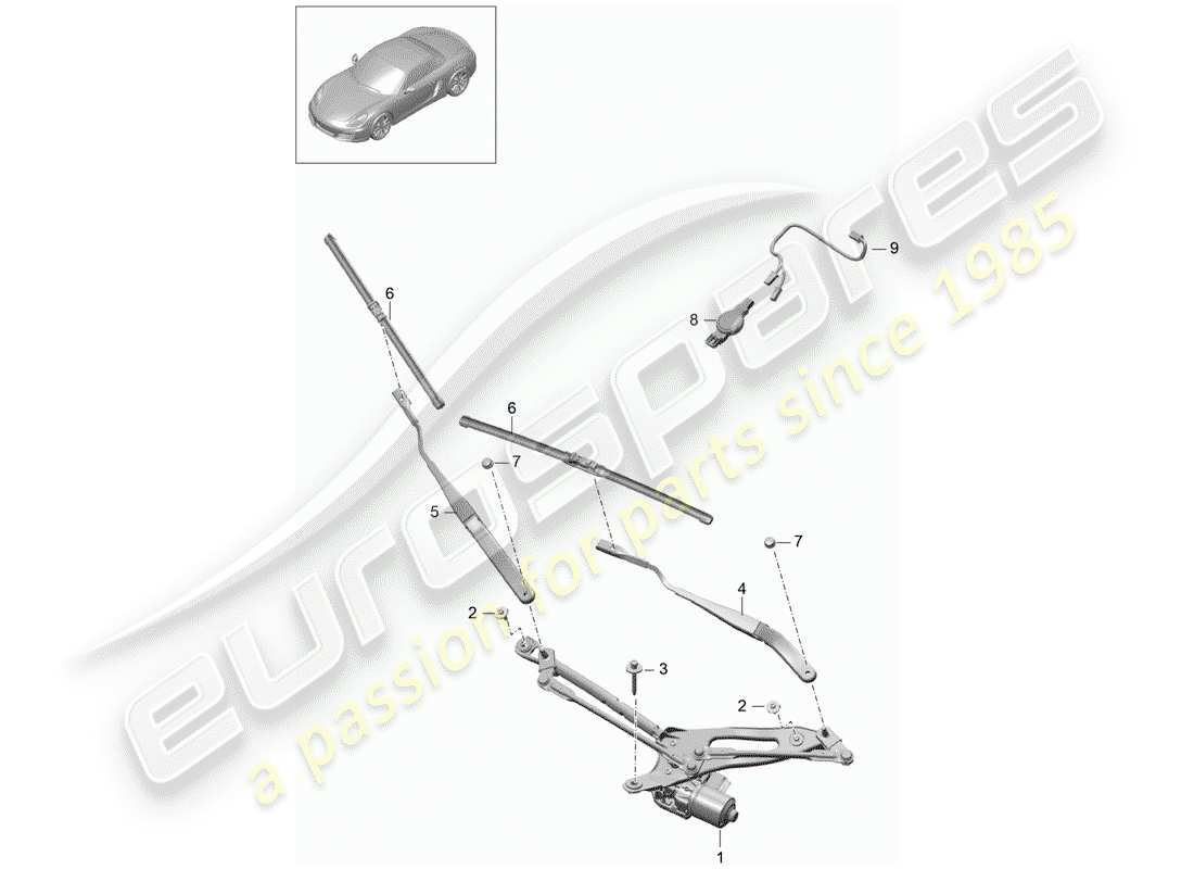 porsche boxster 981 (2012) windshield wiper system compl. parts diagram