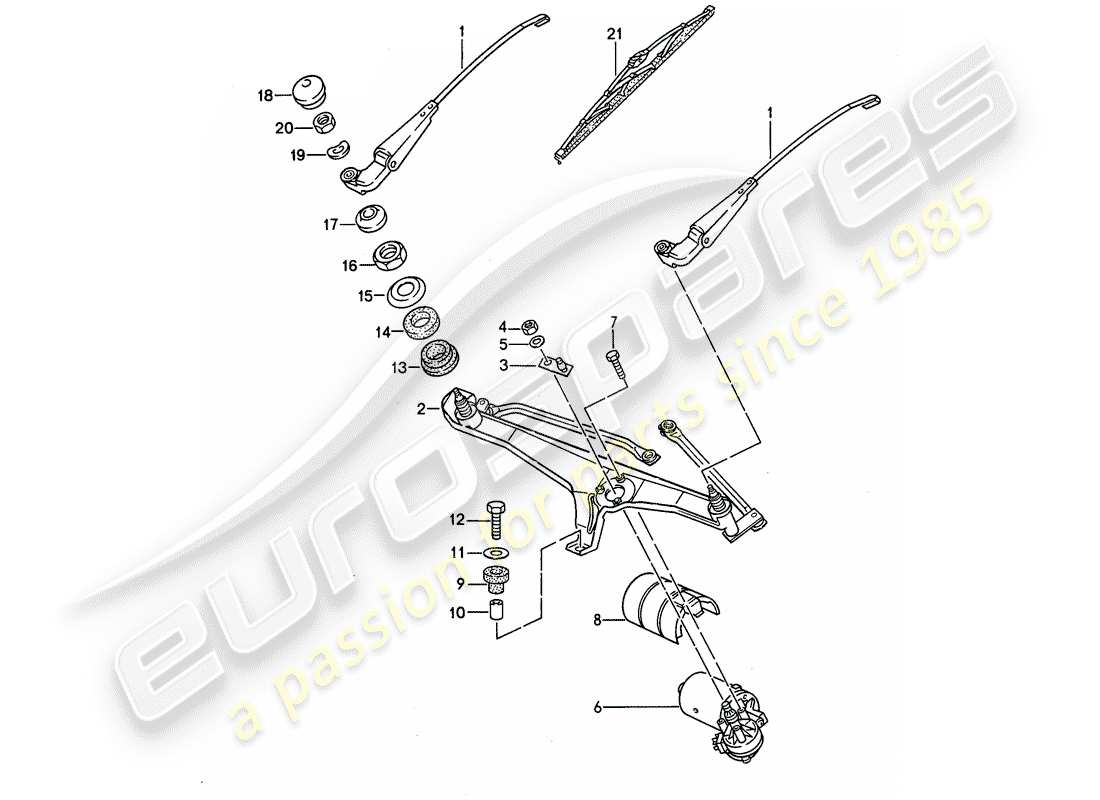 porsche 1995 (968) windscreen wiper system parts diagram