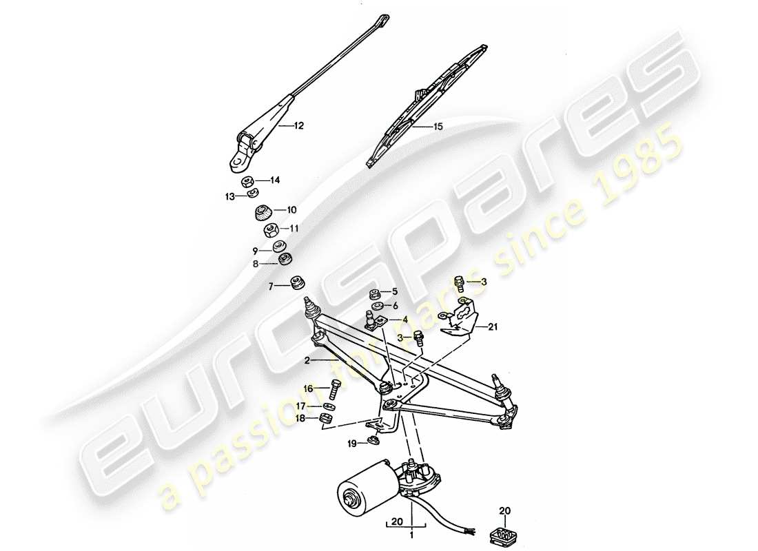 porsche 1995 (928) windscreen wiper system part diagram