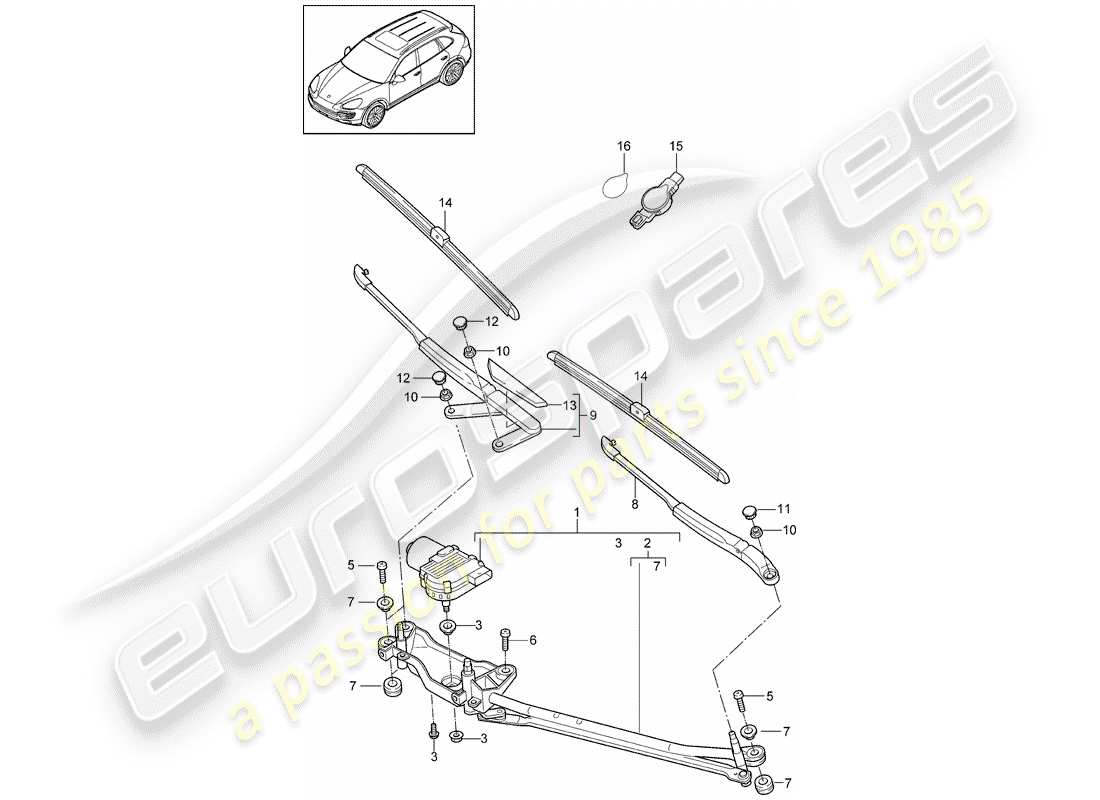 porsche 2015 (cayenne e2 92a) windshield wiper system compl. part diagram