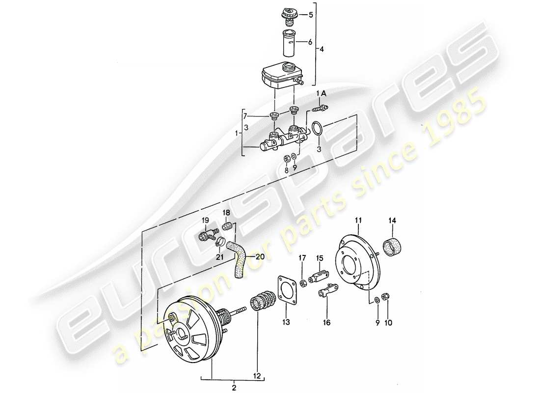 porsche 968 (1995) brake master cylinder - brake booster - reservoir part diagram