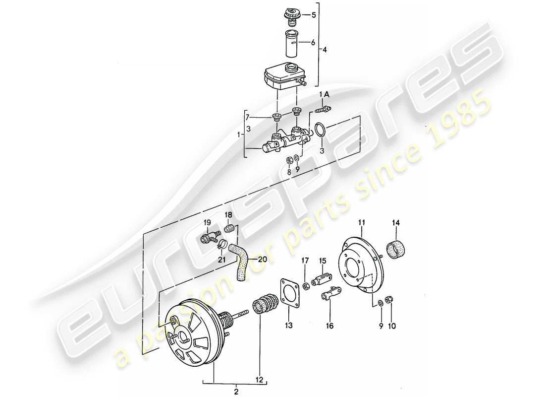 porsche 1994 (968) brake master cylinder - brake booster - reservoir part diagram