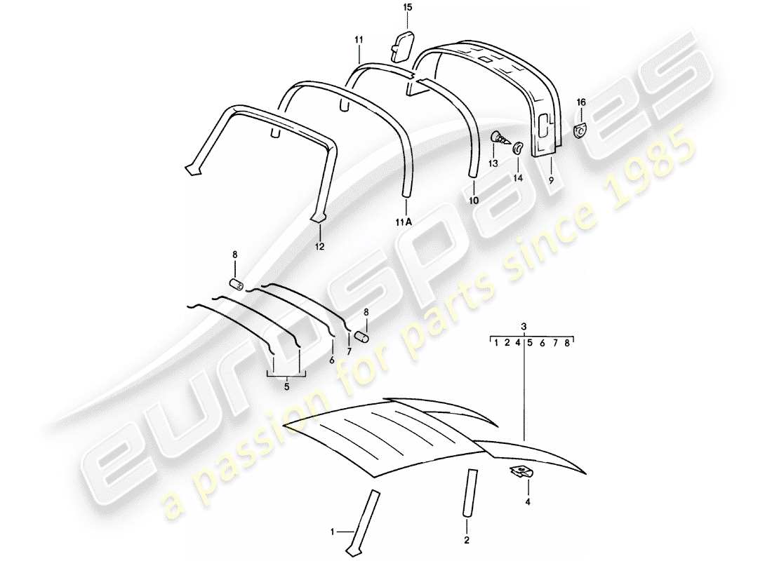 porsche 1982 (911) interior equipment - roof part diagram