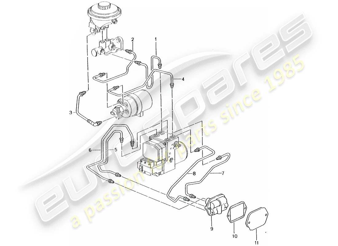 porsche 2005 (996 turbo / gt2) brake lines - front end parts diagram