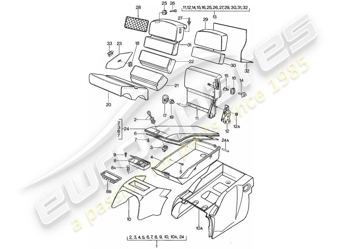 porsche 1978 (928) emergency seat - with: - stowage box part diagram