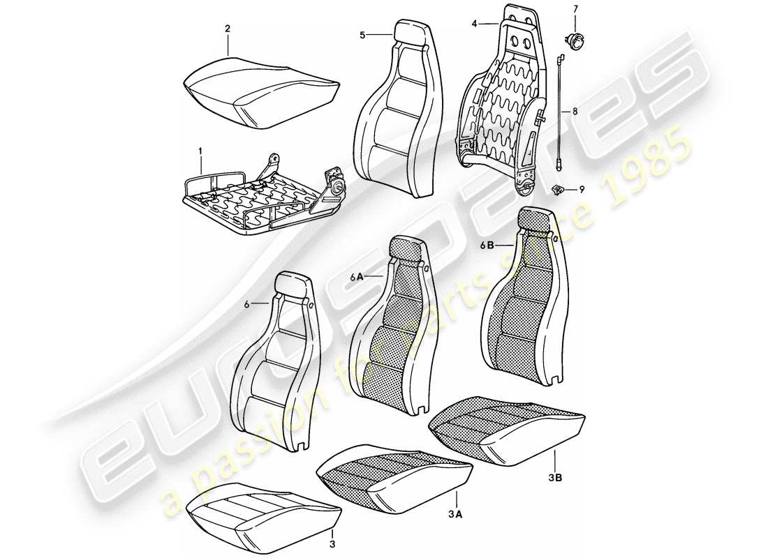 porsche 1978 (928) front seat - single parts part diagram