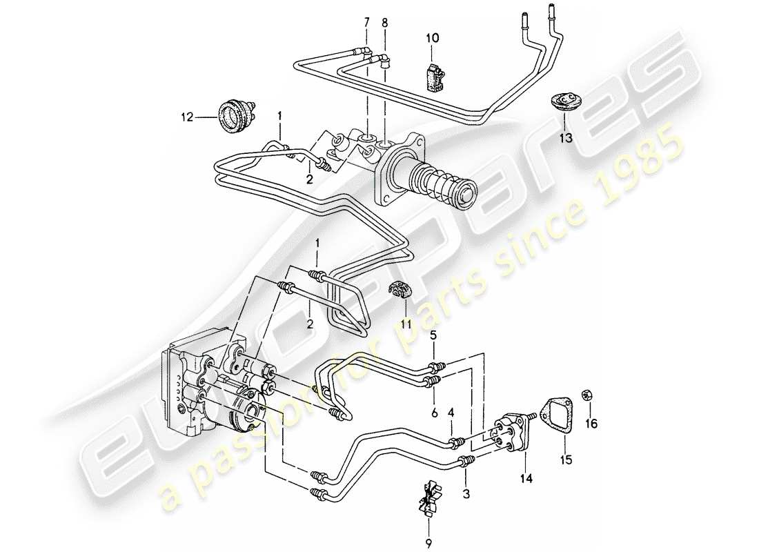 porsche 1994 (993) brake lines - front end part diagram