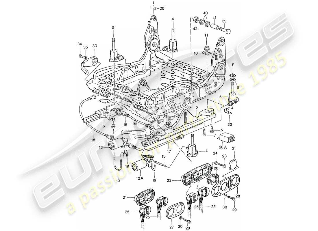 porsche 1987 (959) sports seat - frame for seat part diagram