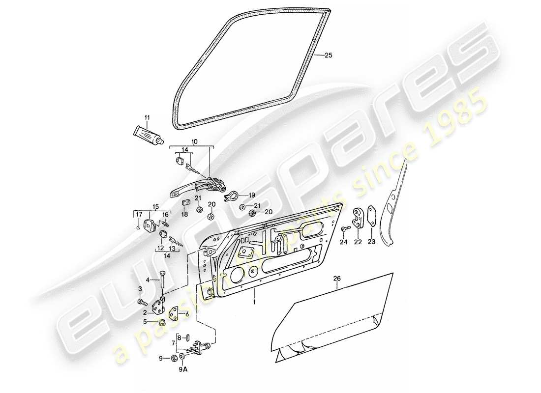 porsche 1987 (959) door - with installation parts part diagram