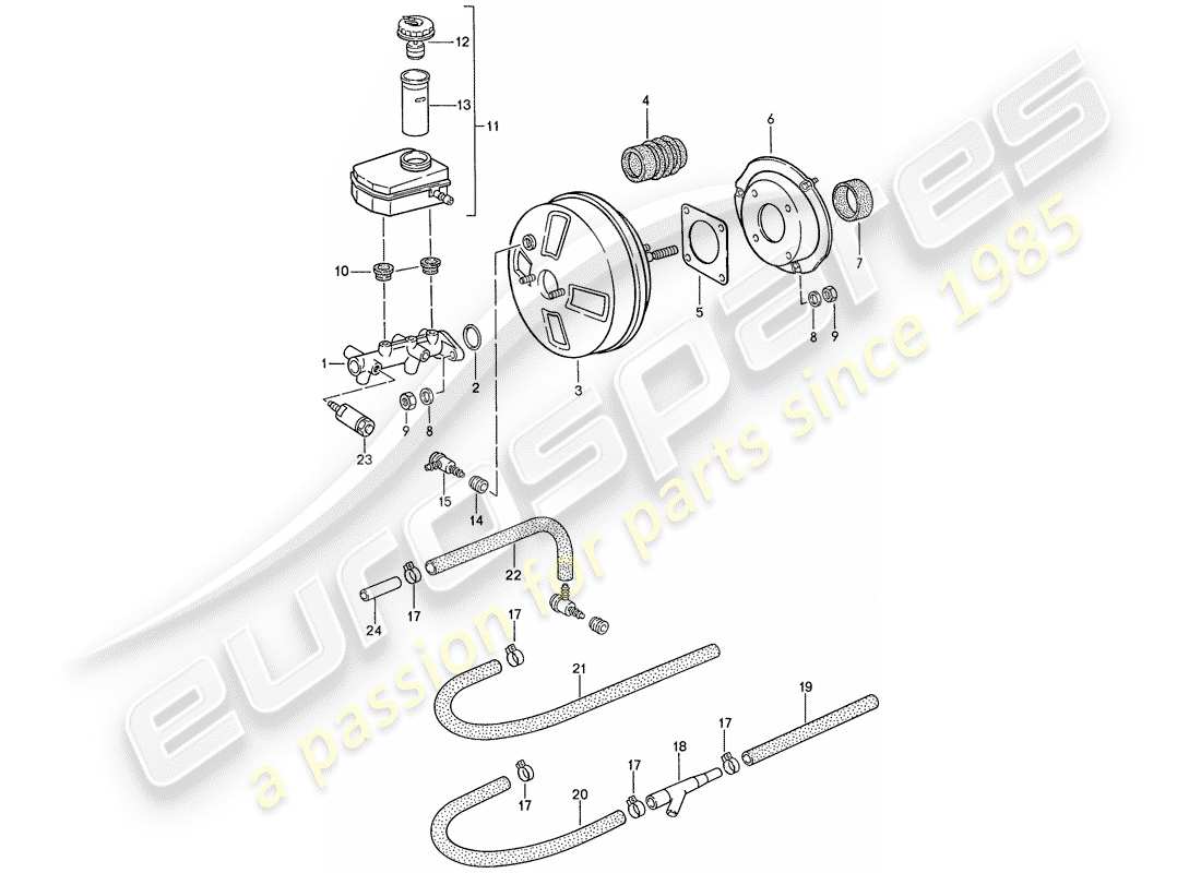 porsche 944 (1991) brake master cylinder - brake booster - reservoir - d >> - mj 1990 part diagram