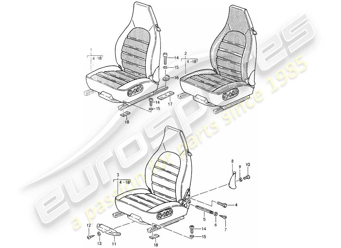 porsche 1993 (964) seat - complete parts diagram