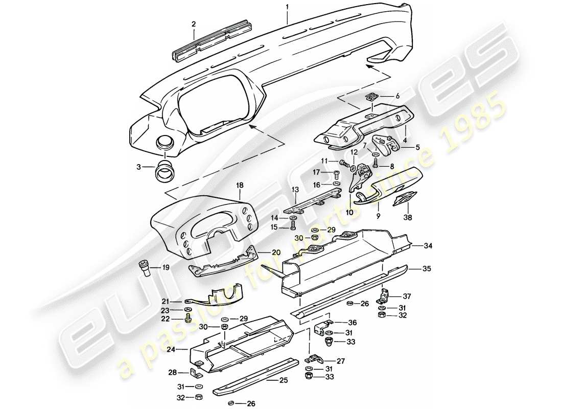 porsche 1986 (928) dash panel trim part diagram