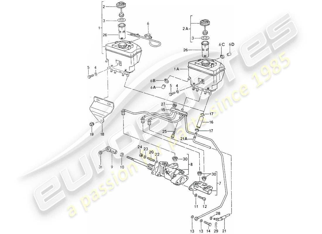 porsche 1994 (964) reservoir for - brake fluid - brake master cylinder - brake booster - - see technical information - gr.4 nr16/95 part diagram