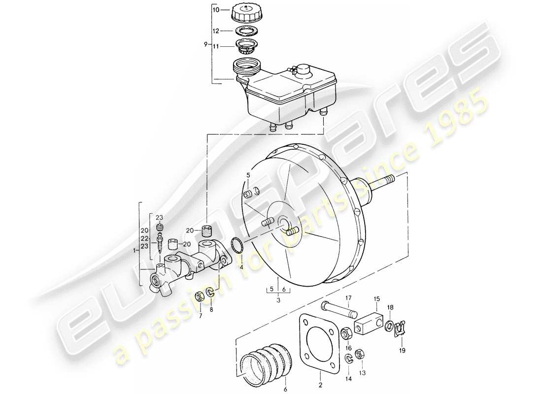 porsche 1995 (928) brake master cylinder - brake booster part diagram