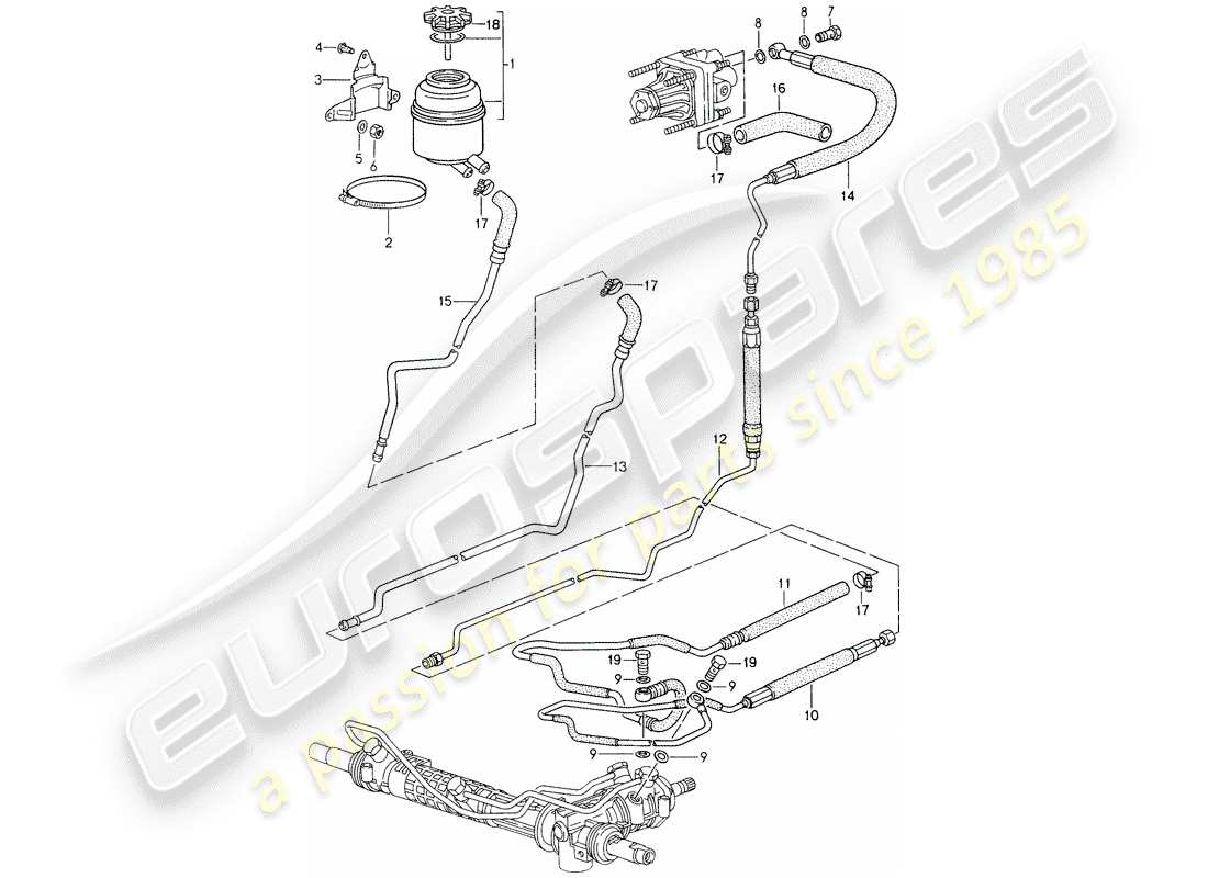 porsche 1994 (993) power steering - lines part diagram