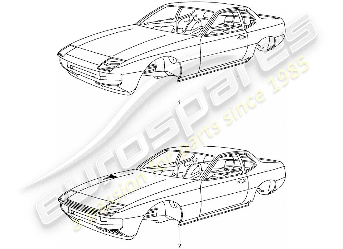 porsche 1983 (924) car body - primed - sealed - with: - underbody protection - bodyshells can only - only available from current - model year available part diagram