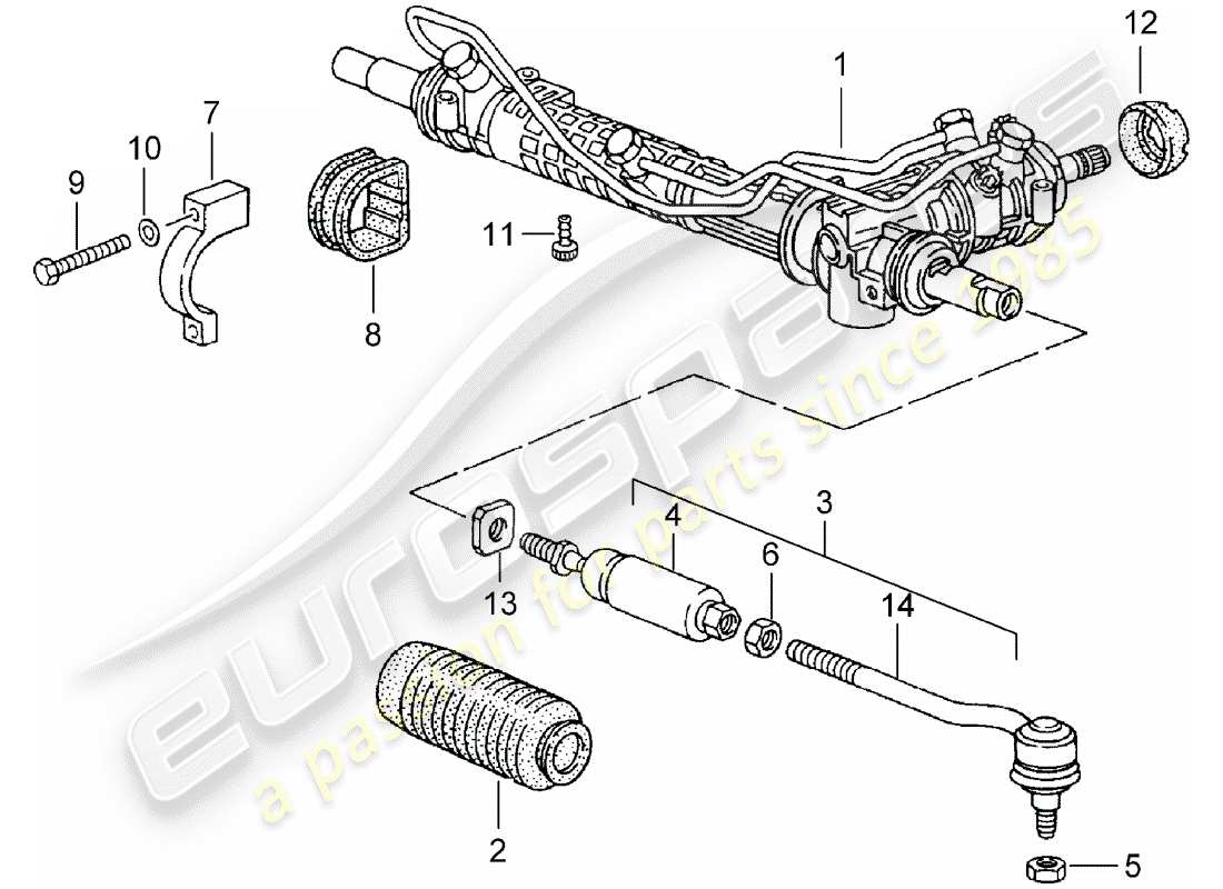 porsche 1995 (993) steering gear - steering parts part diagram