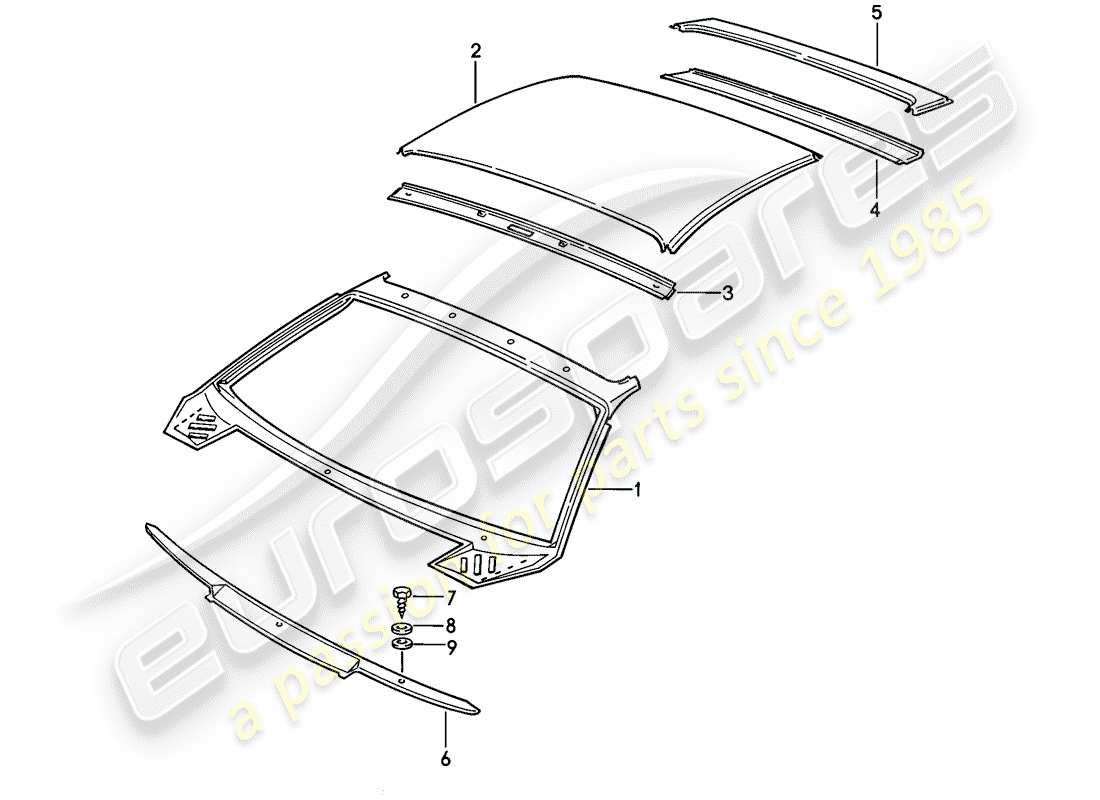porsche 1978 (928) outer roof panel - cowl part diagram