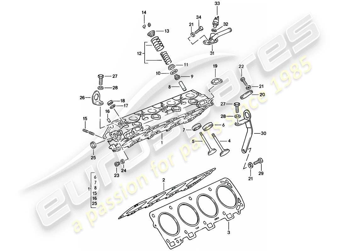 porsche 1986 (928) supplier - aufgea - cylinder head - 2 - valve - repair set for maintenance - see illustration: part diagram
