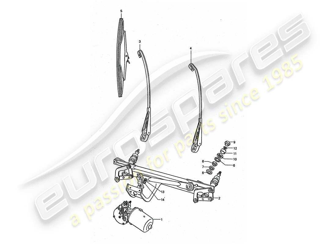 porsche 1976 (911 turbo) windscreen wiper system part diagram