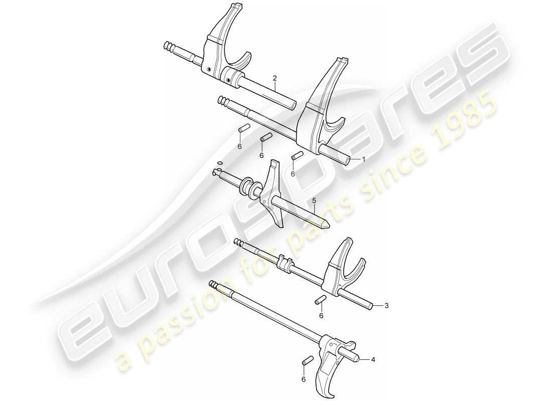 porsche 2004 (996) selector shaft - selector fork parts diagram