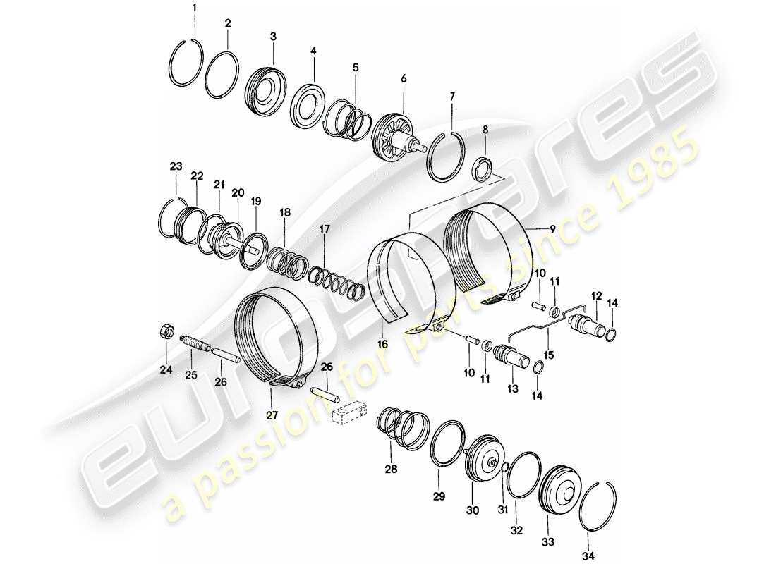 porsche 1982 (928) brake bands - automatic transmission part diagram