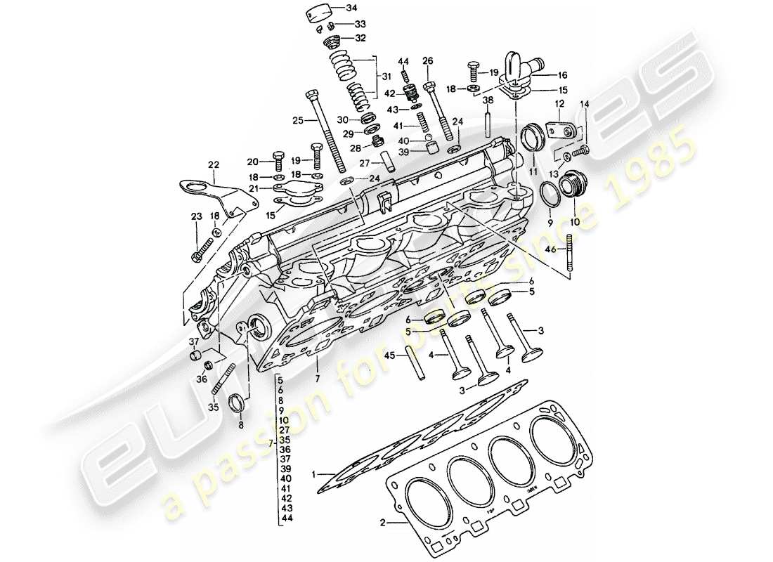 porsche 928 (1987) cylinder head - - repair set for maintenance - see illustration: part diagram