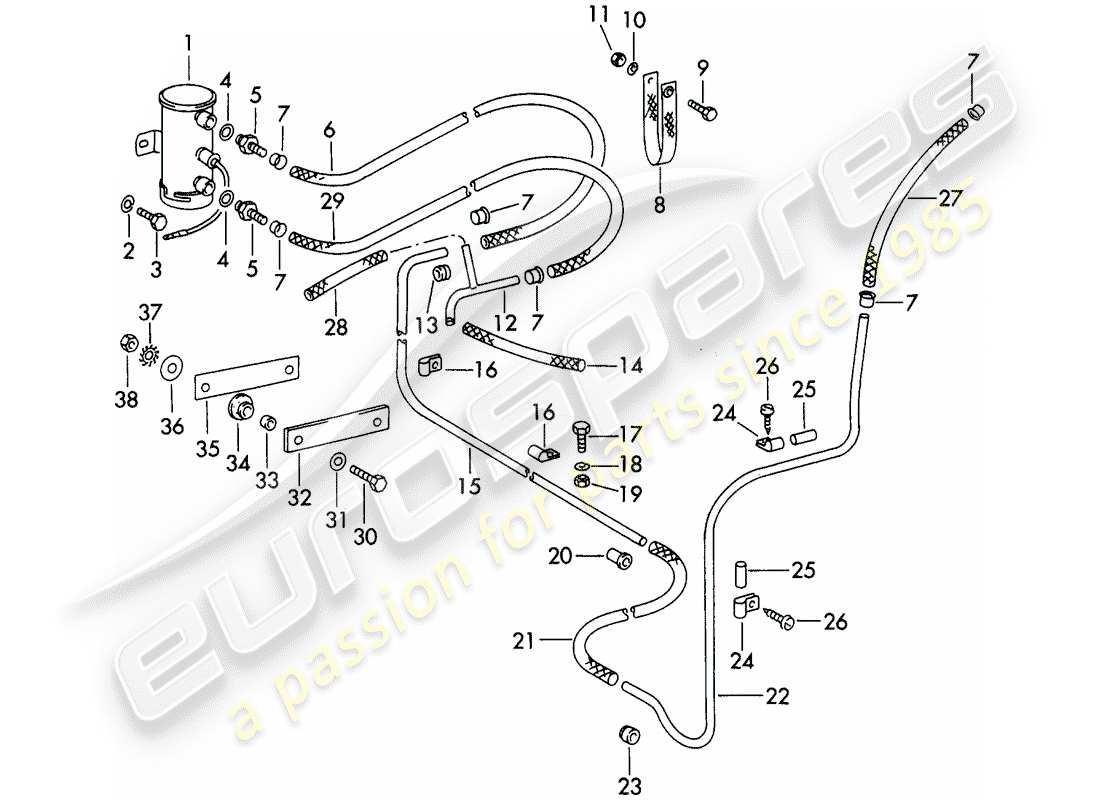 porsche 1961 (356b/356c) fuel pump - and - fuel line part diagram