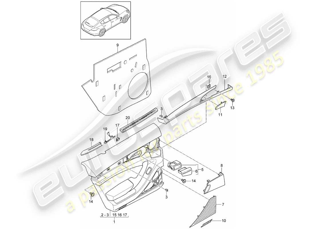 porsche 2014 (panamera 970) door panel part diagram