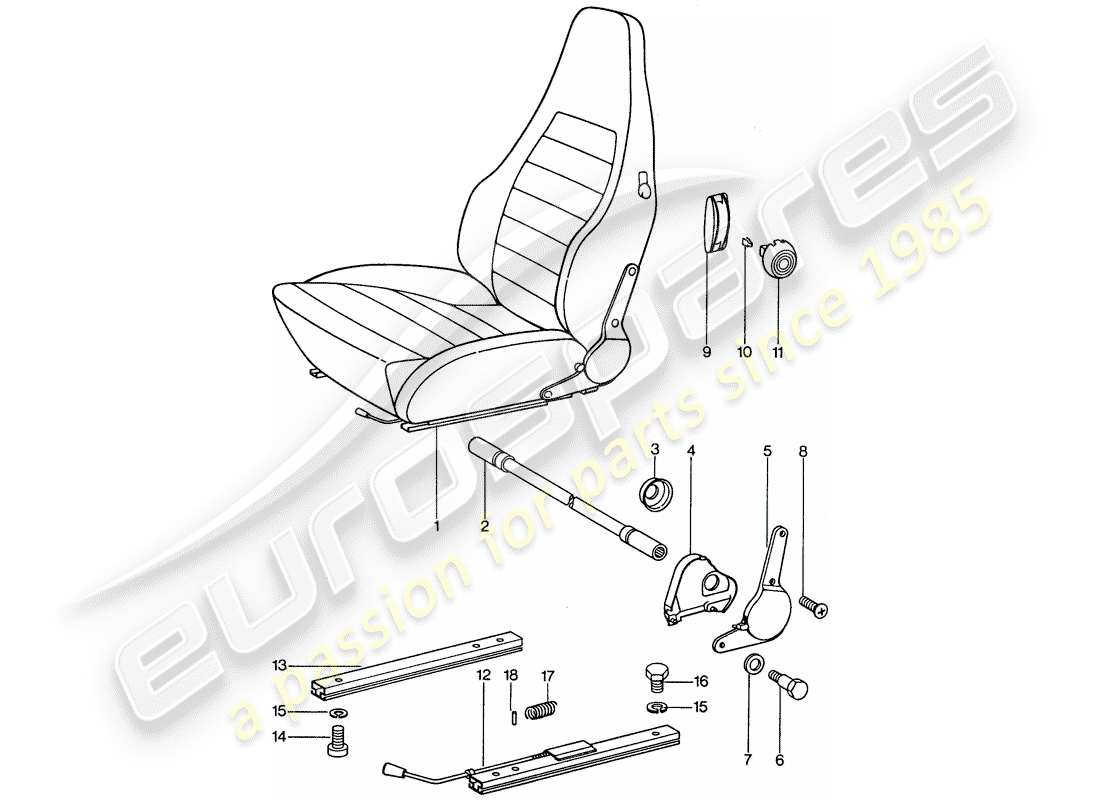 porsche 1976 (911) sports seat - complete part diagram