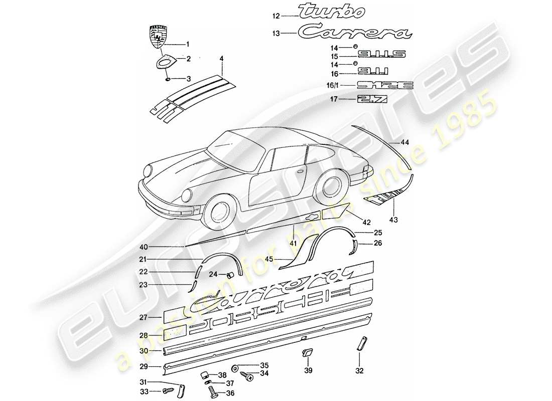 porsche 1976 (911) nameplates part diagram