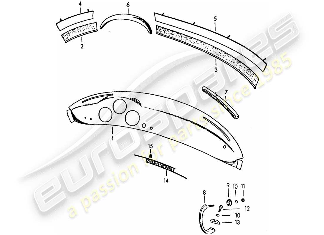 porsche 1954 (356/356a) dashboard parts diagram