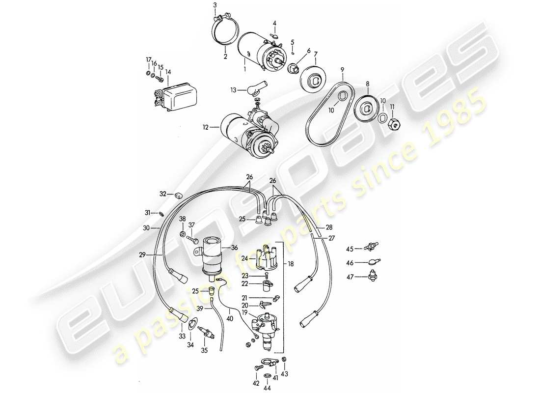porsche 1962 (356b/356c) electrical equipment - engine parts diagram