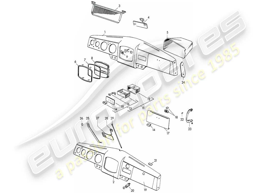 porsche 1955 (356/356a) dashboard parts diagram