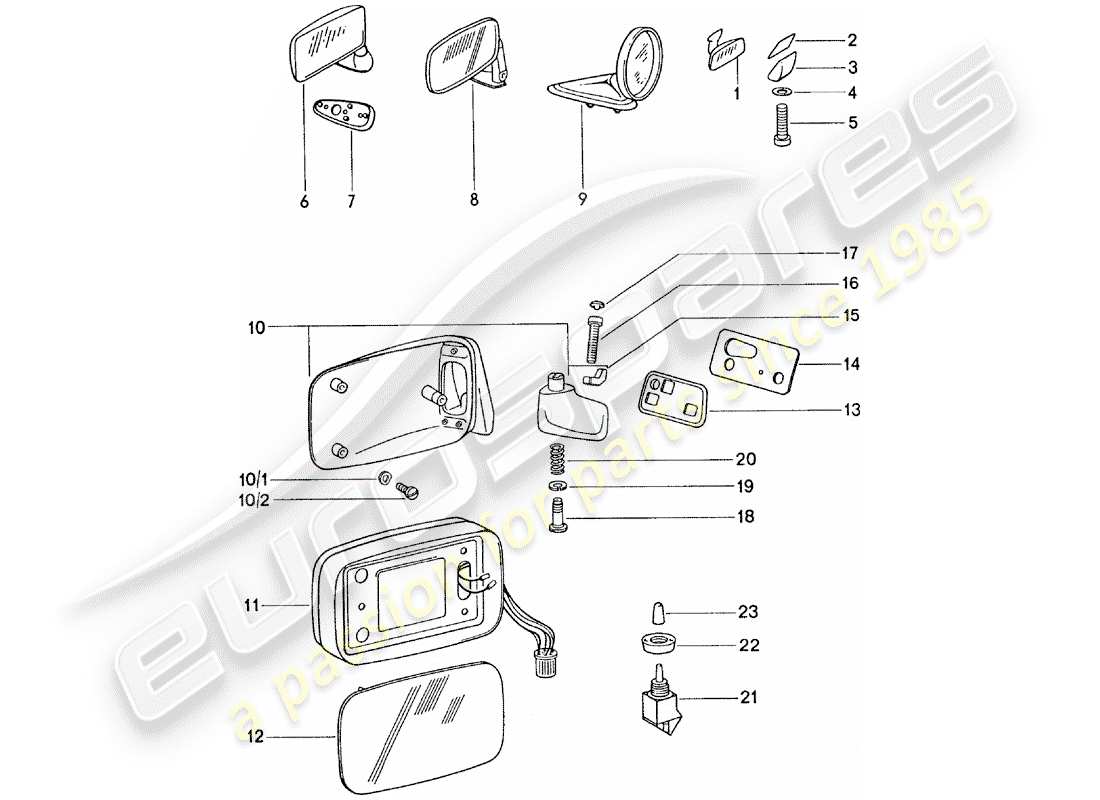 porsche 1977 (911) rear view mirror inner - rear view mirror part diagram