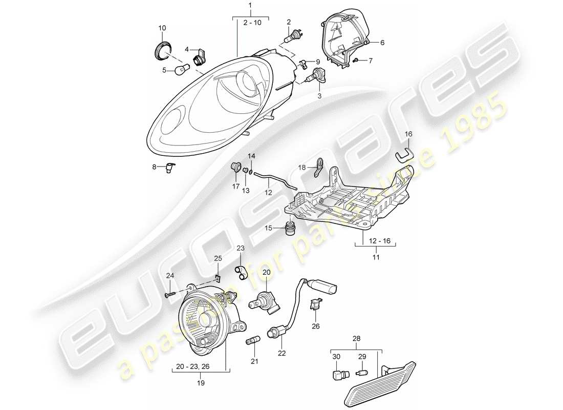 porsche 2007 (987 cayman) headlamp part diagram