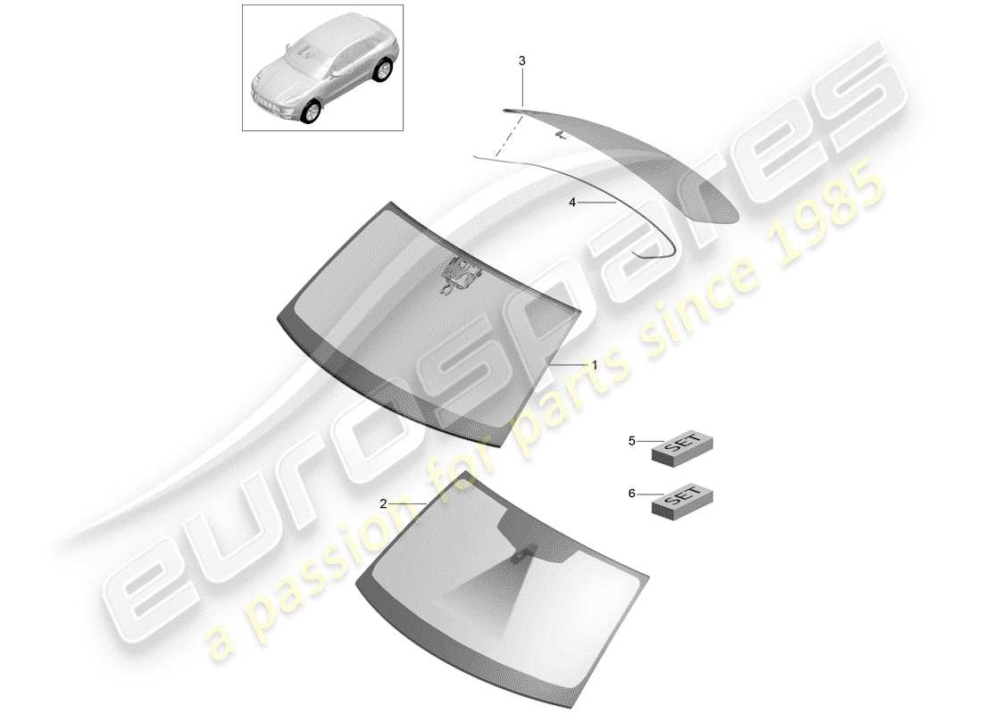 porsche 2017 (macan) windshield glass parts diagram