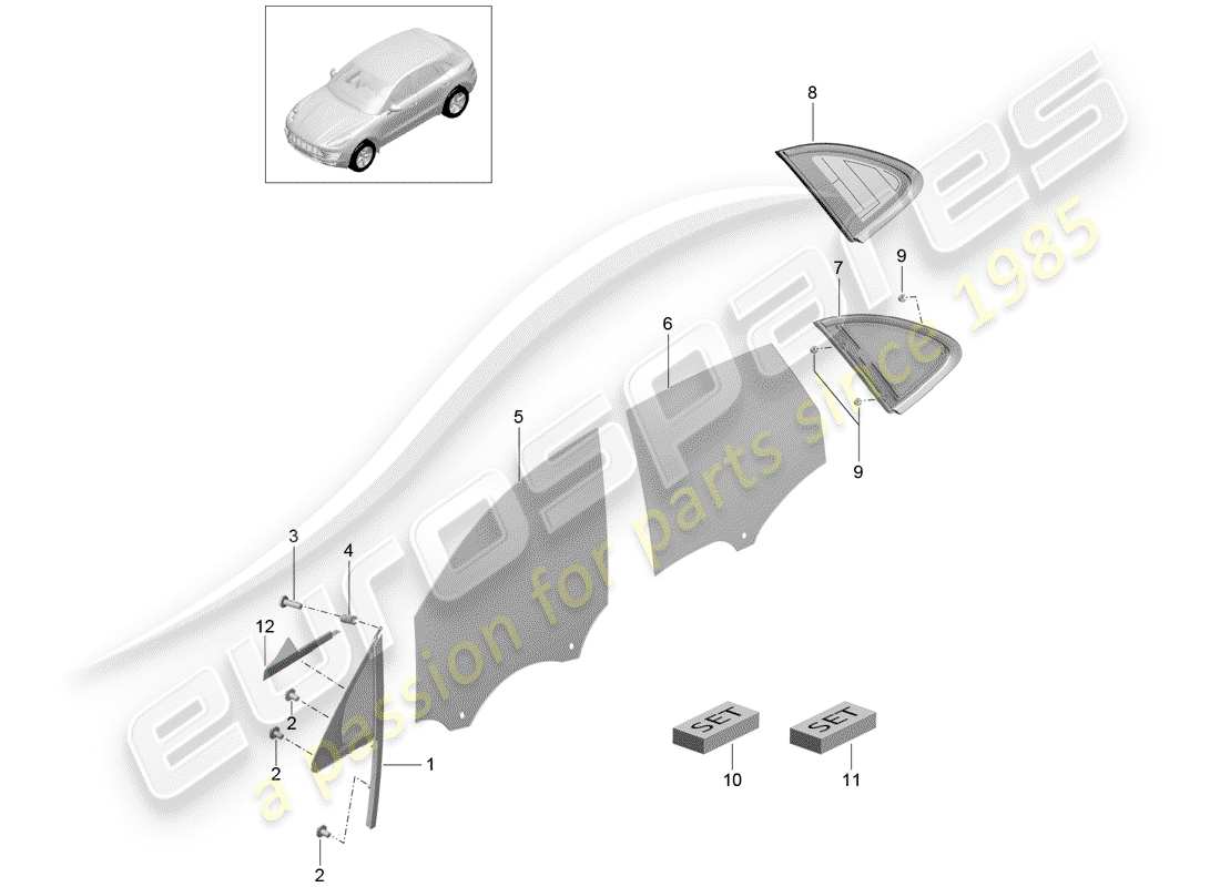 porsche 2017 (macan) side window parts diagram