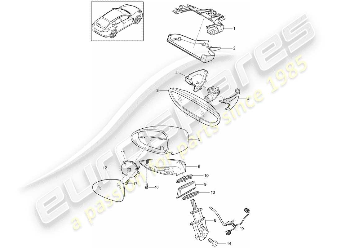 porsche 2016 (panamera 970) rear view mirror inner parts diagram