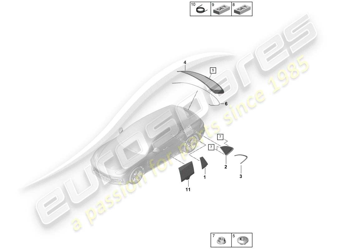 porsche 2020 (panamera 971-1) side window part diagram