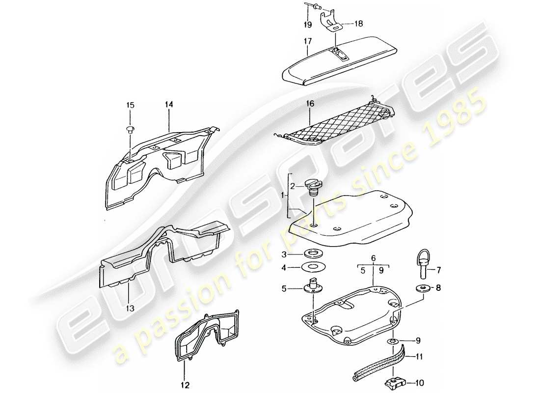 porsche 2001 (986 boxster) trims - engine bay part diagram