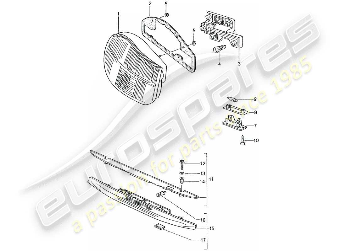 porsche 1997 (986 boxster) rear light - license plate light - additional brake light part diagram
