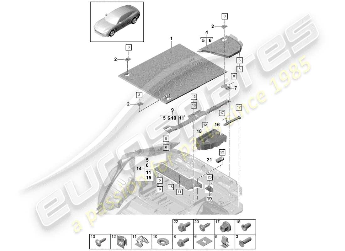 porsche panamera 971 (2018) trunk linings parts diagram